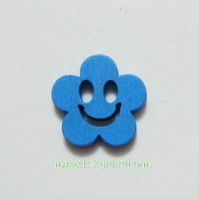 Floare lemn, smile, albastra, 14x4mm