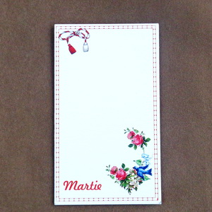 Carton martisor, cu flori si pasare, 9.2x5.2cm