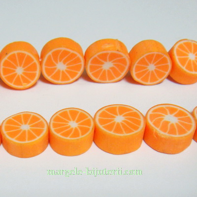 Margele fimo, felii de portocala, 10x5mm