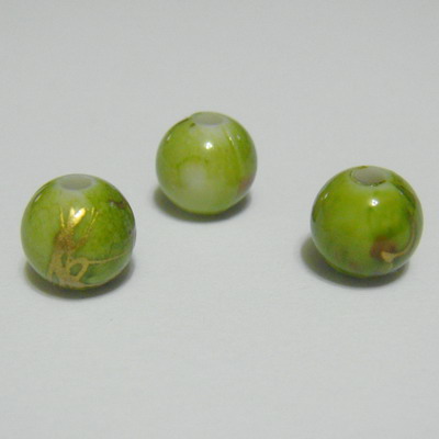 Margele plastic verde deschis cu auriu, 8mm