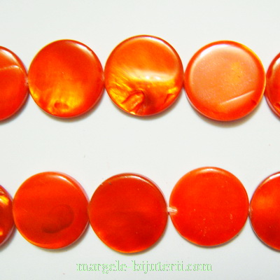 Perle plate sidef, portocaliu-roscat, plate, 15x3mm