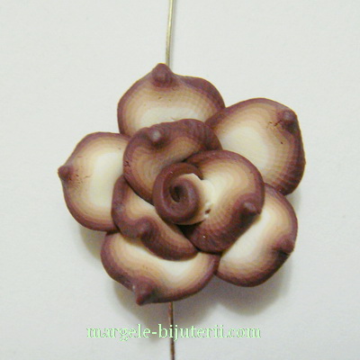 Margele polymer, floare maro cu alb, 20x20x10mm
