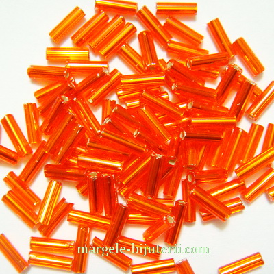 Margele tubulare, portocalii cu interior argintiu, 7mm