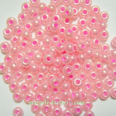 Margele nisip, sticla Cehia, roz, perlate, 3x4.5mm