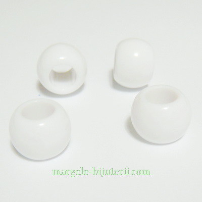 Margele plastic, albe, 14x11mm, orificiu 7mm(pete mici, negre)
