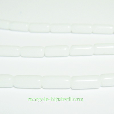 Margele sticla, albe, tub, 10x4mm