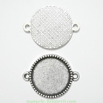 Conector / link cabochon, argintiu antichizat, 27x21mm, interior: 18mm