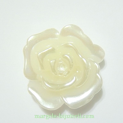 Cabochon plastic, imitatie perle, crem, floare 30x30x12mm