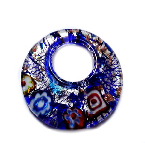  Pandantiv Murano, albastru si glitter argintiu, 48x10mm