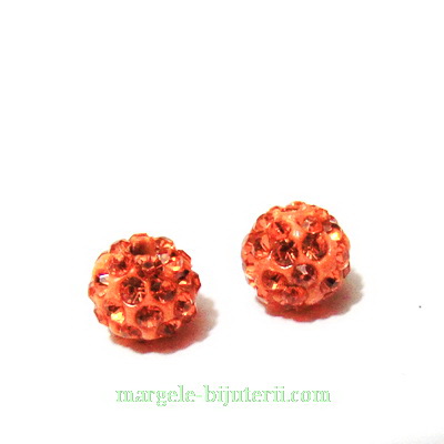Margele shamballa, portocaliu-roscat, 8mm
