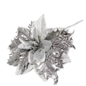 Craciunita argintie cu frunzulite glitter argintiu, 13-14cm
