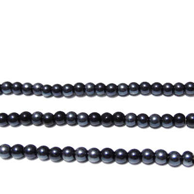 Perle sticla, negre-hematit, 4mm