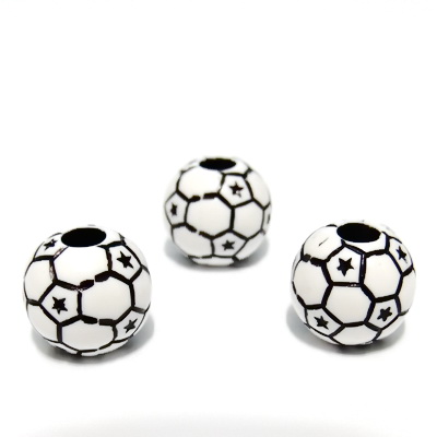 Margele plastic albe cu negru, stil minge fotbal, 12mm