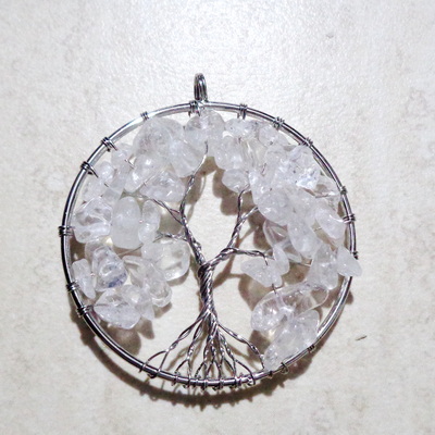 Pandantiv rotund, cu chips cristal de gheta, copacul vietii, 55x50x3.5mm