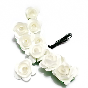 Trandafiri din hartie albi, 20x12mm-legatura 12 buc