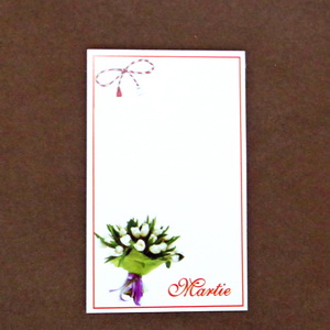 Carton martisor, cu cos de flori, 9.2x5.4cm