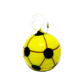 Pandantiv  Lampwork, minge de fotbal, alb cu galben, 22x16x16mm