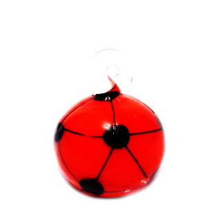 Pandantiv  Lampwork, minge de fotbal, alb cu portocaliu, 22x16x16mm