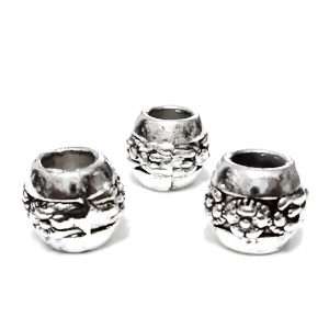 Margele argintiu antichizat, stil Pandora, 11x9mm, cu floricele, 10x8mm, orificiu: 5mm
