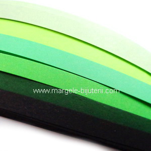Hartie Quilling Verde, nuante diferite, 53x0.5cm, 120 fasii/set