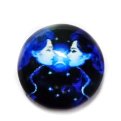 Cabochon sticla zodiac, albastru, GEMENI, 12x4mm 