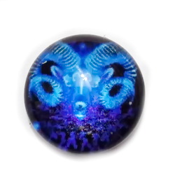 Cabochon sticla zodiac, albastru, BERBEC, 12x4mm 