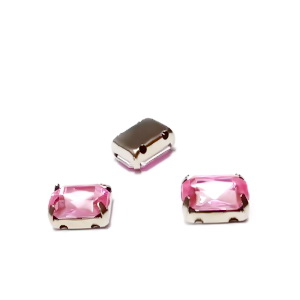 Margele montee rhinestone, plastic, roz, dreptunghiulare, 8x6x4mm