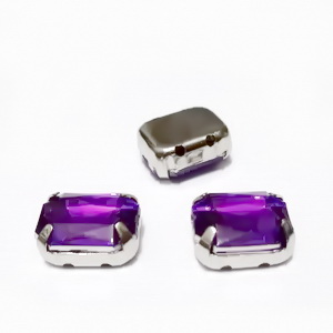 Margele montee rhinestone, plastic, violet, dreptunghiulare, 10x8x4.5mm