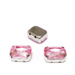 Margele montee rhinestone, plastic, roz, dreptunghiulare, 10x8x4.5mm