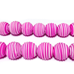 Margele fimo cu liniute roz si albe, 11~12mm
