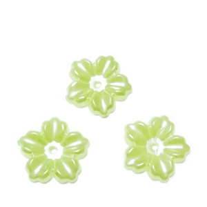 Floare cu 5 petale, plastic ABS, imitatie perle plastic, verde, 12x13x1.5mm
