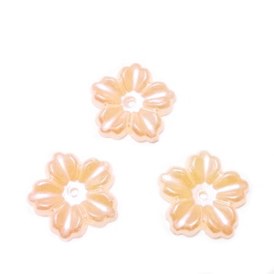 Floare cu 5 petale, plastic ABS, imitatie perle plastic, roz-somon, 12x13x1.5mm