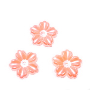 Floare cu 5 petale, plastic ABS, imitatie perle plastic, roz somon inchis, 12x13x1.5mm