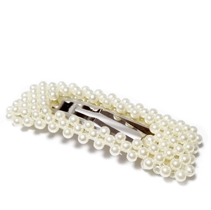 Clama(agrafa) prindere par, cu perle plastic crem ABS, 78x28mm
