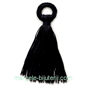 Pandantiv polyester negru cu inel metalic, 98~110x24~26x10~15mm