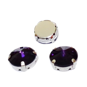 Margele montee rhinestone, sticla, rotunde, violet, 15x7.5mm