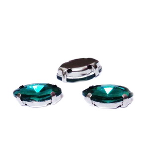 Margele montee rhinestone, sticla, ochi de cal, verde smarald, 12x6x4.5mm