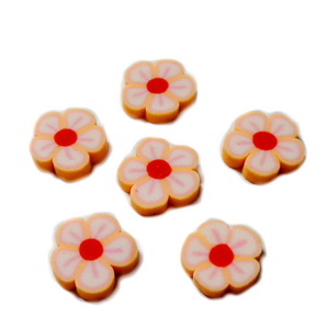 Cabochon polymer, floare alba cu portocaliu si rosu,  8~10x8~10.5x2mm