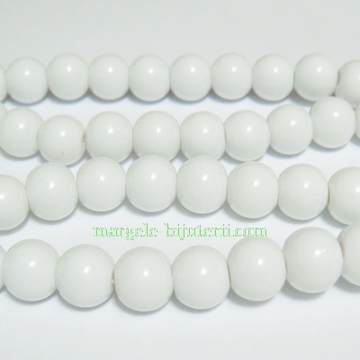 Margele sticla sferice, albe, 8mm
