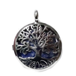 Pandantiv argintiu inchis cu copacul vietii si cu cabochon Lapis Lazuli, 32x25x8mm