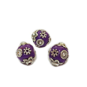 Margele indoneziene violet cu accesorii argintiu antichizat,  11~11.5x10.5~11mm