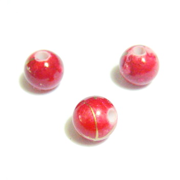 Margele plastic rosii cu auriu 6mm