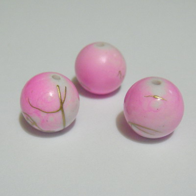 Margele plastic roz cu auriu 12mm
