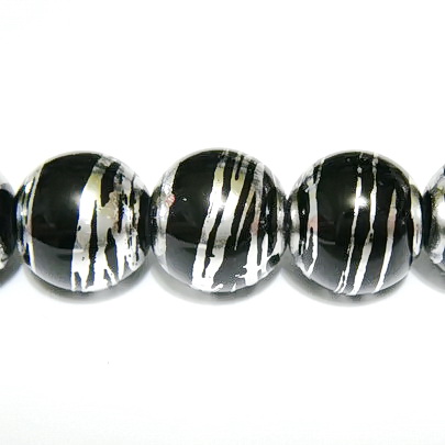 Margele sticla negre cu argintiu 8 mm