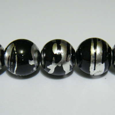 Margele sticla negre cu argintiu 10 mm