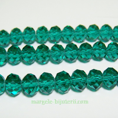 Margele sticla fatetate verde-smarald, transparente 8x6 mm