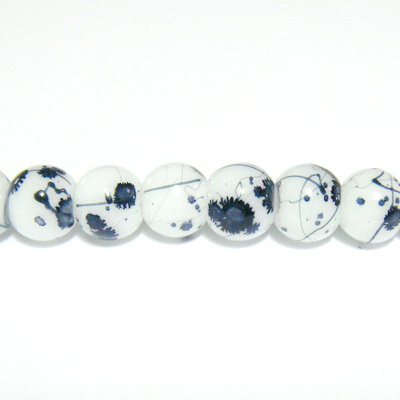 Margele sticla albe vopsite cu pete negre, 6mm