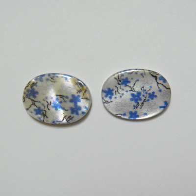 Perle plate sidef alb cu albastru, 18x13x3mm, orificiu 1mm