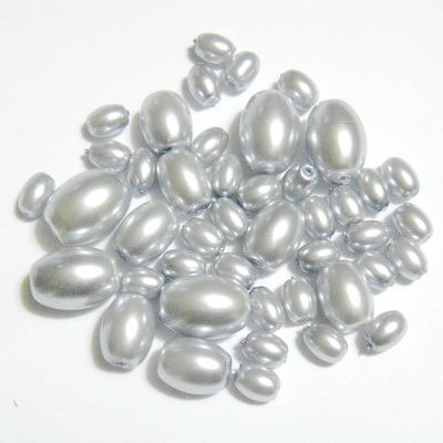 Mix perle sticla ovale argintii