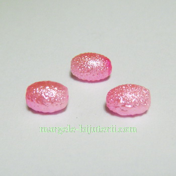 Perle sticla, stardust, ovale, roz-intens, 7x5mm